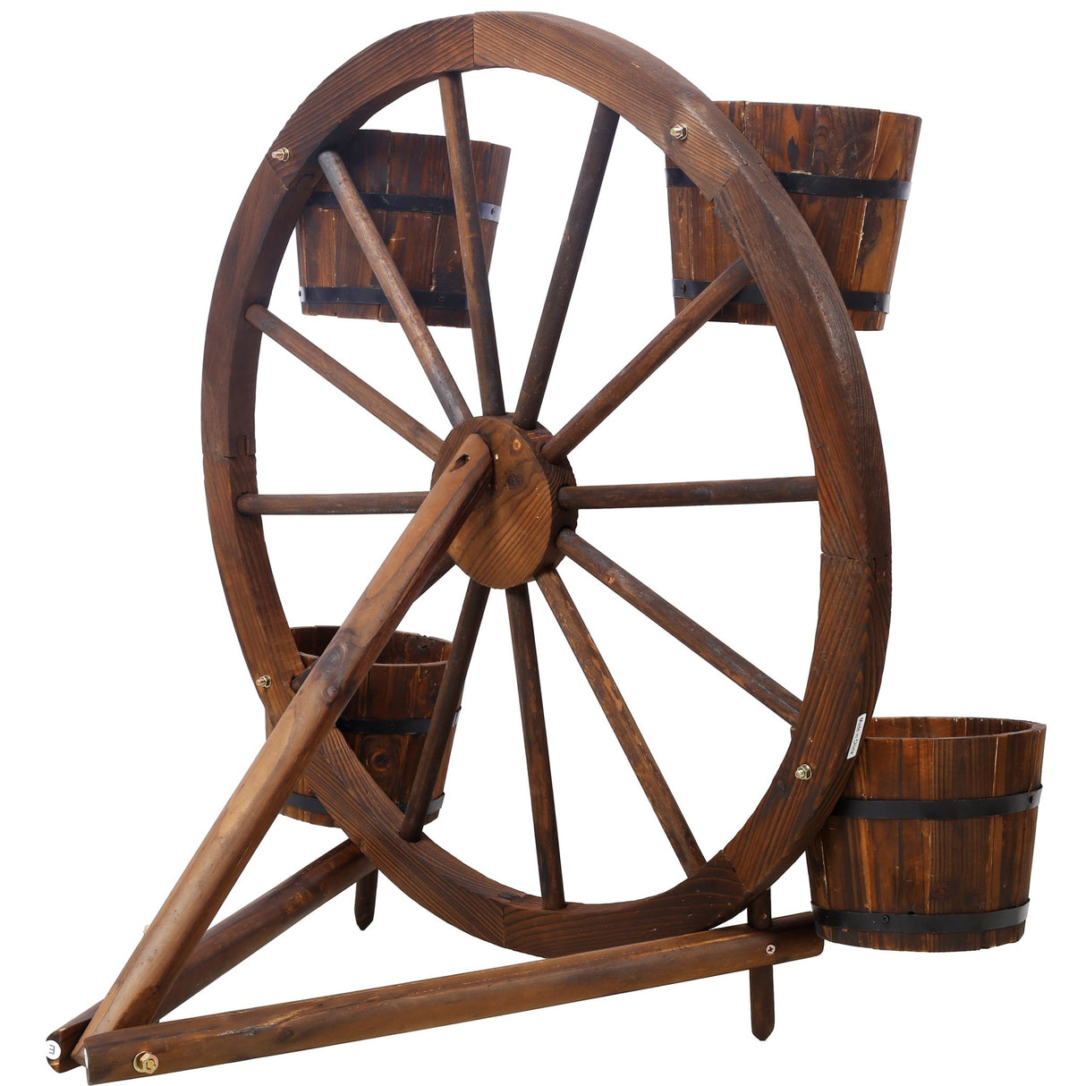 Wood Wagon Wheel Barrel Planter Display - Brown - Fab Heavy Parts