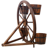 Wood Wagon Wheel Barrel Planter Display - Brown - Fab Heavy Parts