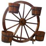 Wood Wagon Wheel Barrel Planter Display - Brown - Fab Heavy Parts