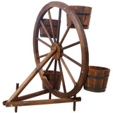 Wood Wagon Wheel Barrel Planter Display - Brown - Fab Heavy Parts