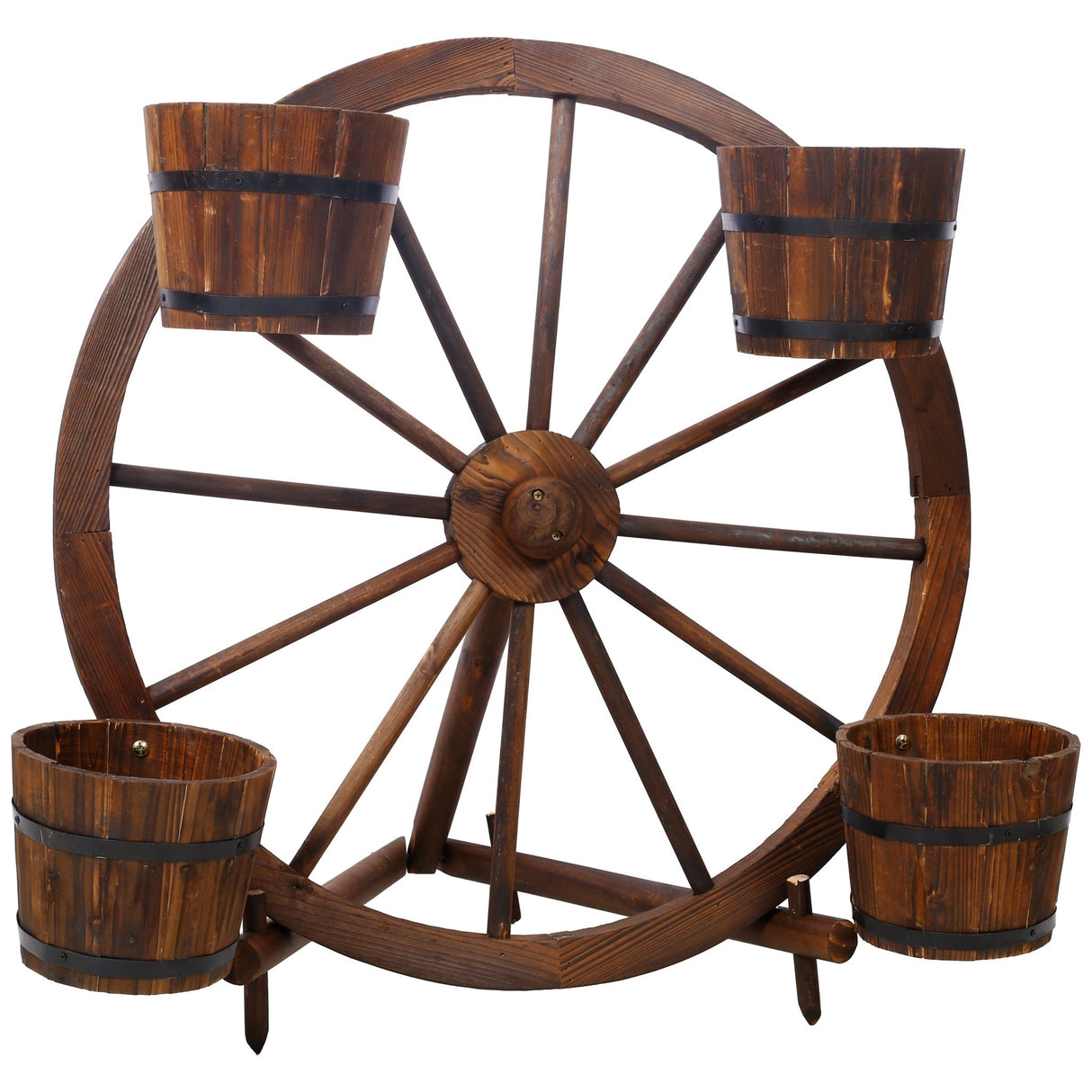 Wood Wagon Wheel Barrel Planter Display - Brown - Fab Heavy Parts