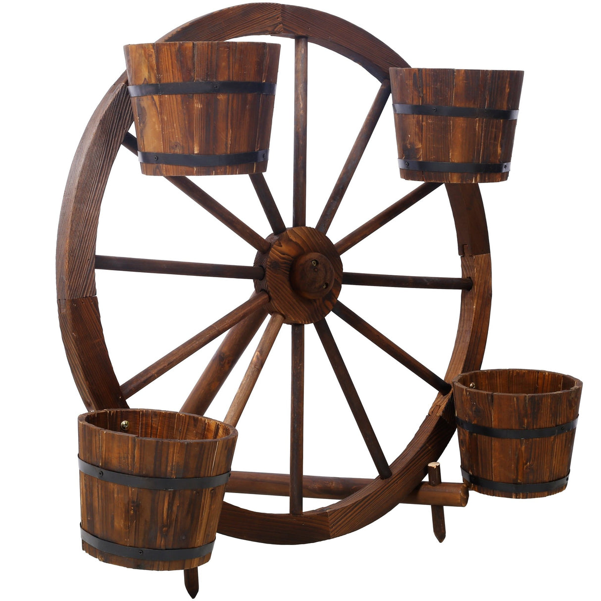 Wood Wagon Wheel Barrel Planter Display - Brown - Fab Heavy Parts