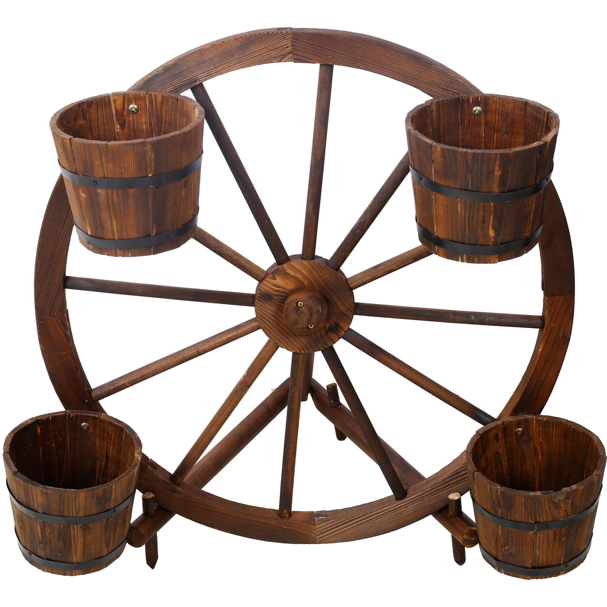 Wood Wagon Wheel Barrel Planter Display - Brown - Fab Heavy Parts