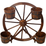Wood Wagon Wheel Barrel Planter Display - Brown - Fab Heavy Parts