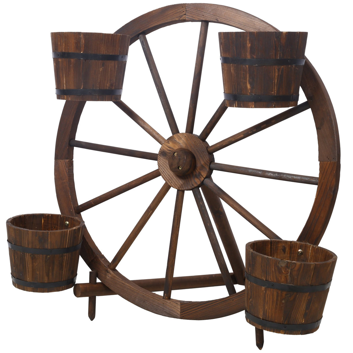 Wood Wagon Wheel Barrel Planter Display - Brown - Fab Heavy Parts