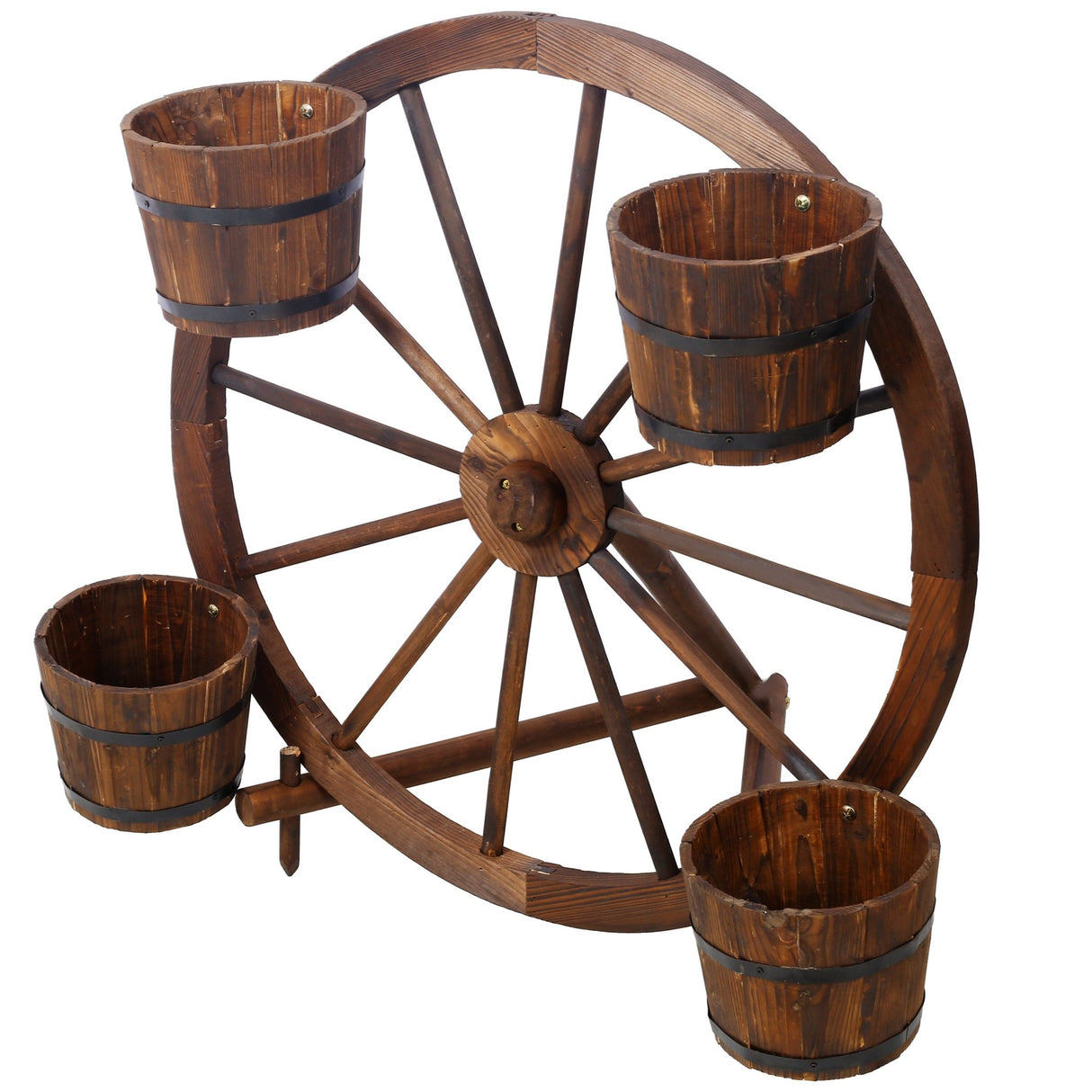 Wood Wagon Wheel Barrel Planter Display - Brown - Fab Heavy Parts