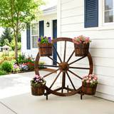 Wood Wagon Wheel Barrel Planter Display - Brown - Fab Heavy Parts
