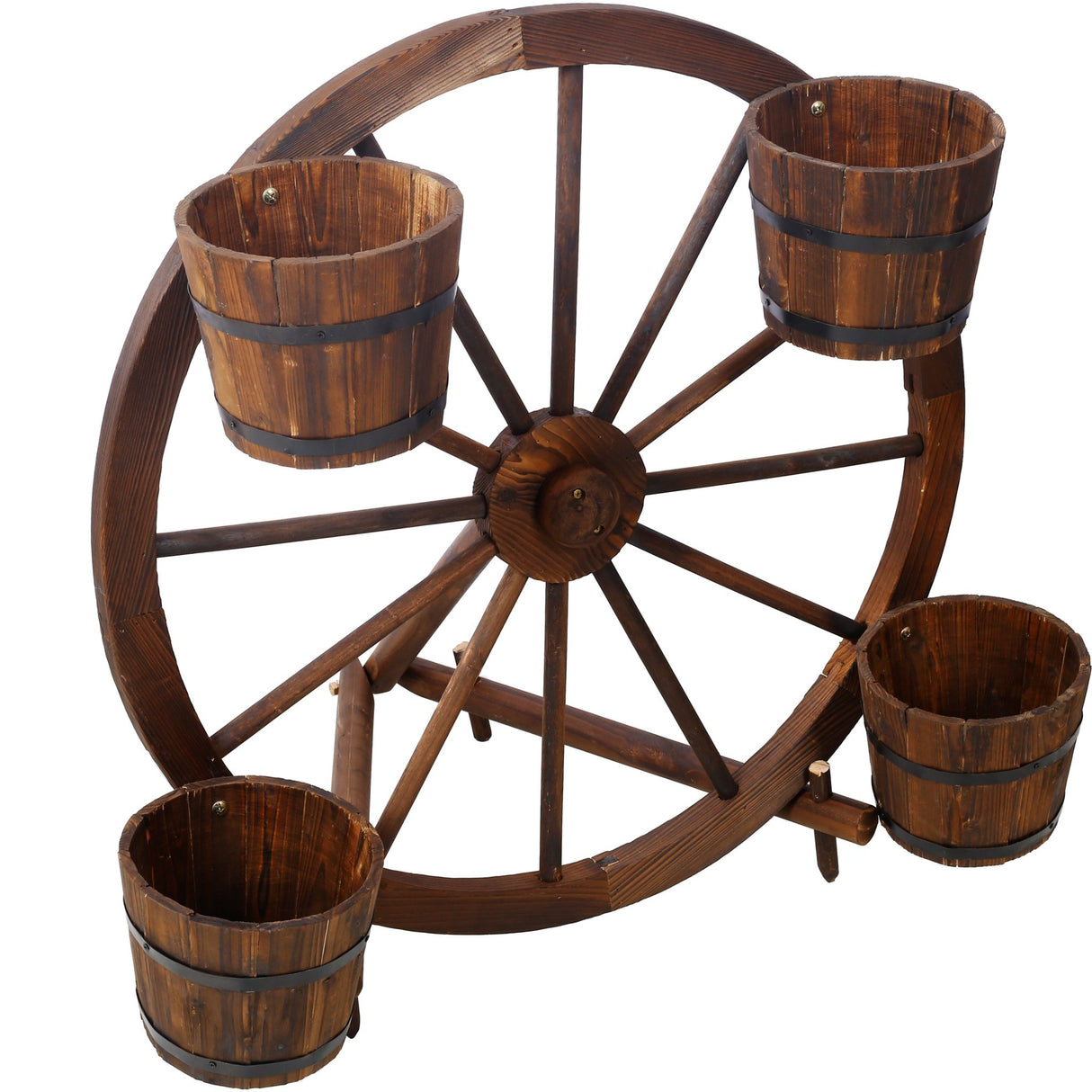 Wood Wagon Wheel Barrel Planter Display - Brown - Fab Heavy Parts