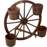 Wood Wagon Wheel Barrel Planter Display - Brown - Fab Heavy Parts