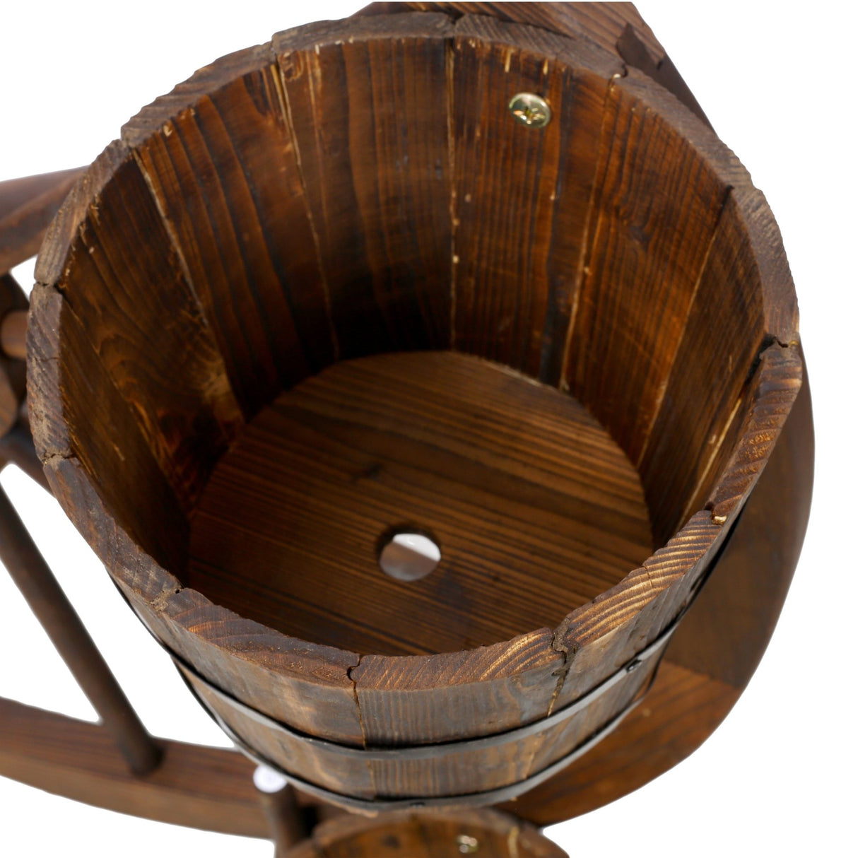 Wood Wagon Wheel Barrel Planter Display - Brown - Fab Heavy Parts