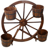 Wood Wagon Wheel Barrel Planter Display - Brown - Fab Heavy Parts