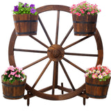 Wood Wagon Wheel Barrel Planter Display - Brown - Fab Heavy Parts