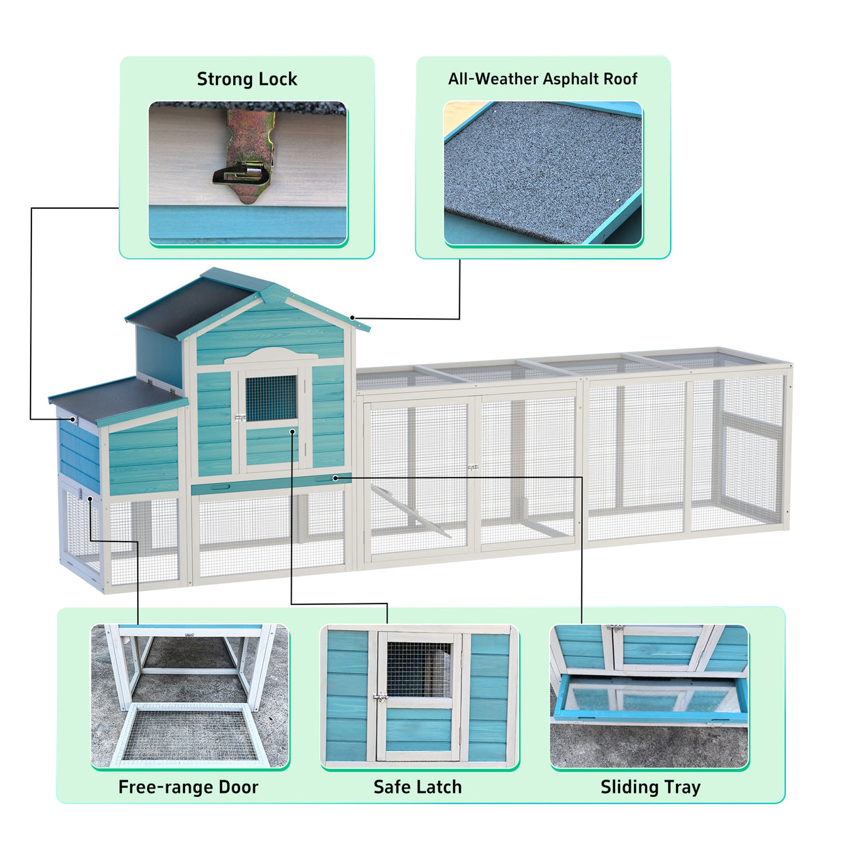 Wooden Chicken Coop with Nesting Box and Free - Range Door All - Weather Asphalt Roof Sliding Tray - Fab Heavy Parts