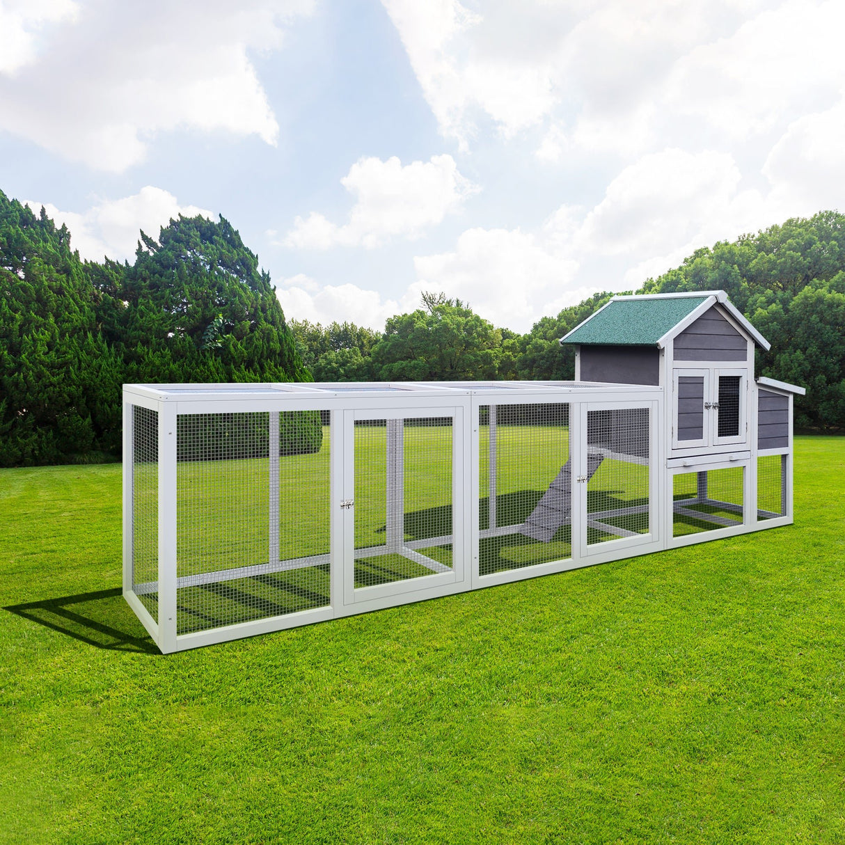 Wooden Chicken Coop with Run Waterproof Roof & Nesting Box Perch Sliding Tray and Secure Locks - Fab Heavy Parts