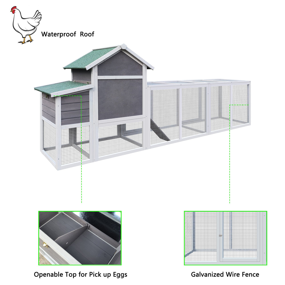 Wooden Chicken Coop with Run Waterproof Roof & Nesting Box Perch Sliding Tray and Secure Locks - Fab Heavy Parts