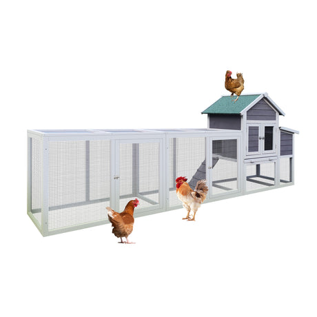 Wooden Chicken Coop with Run Waterproof Roof & Nesting Box Perch Sliding Tray and Secure Locks - Fab Heavy Parts