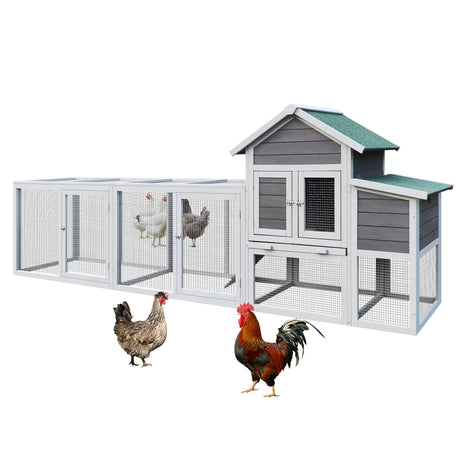 Wooden Chicken Coop with Run Waterproof Roof & Nesting Box Perch Sliding Tray and Secure Locks - Fab Heavy Parts