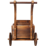 Wooden Wagon Planter Box Mobile Garden with 4 Wheels Handle Drain Hole Decorative Flower - Brown - Fab Heavy Parts