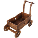 Wooden Wagon Planter Box Mobile Garden with 4 Wheels Handle Drain Hole Decorative Flower - Brown - Fab Heavy Parts