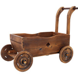Wooden Wagon Planter Box Mobile Garden with 4 Wheels Handle Drain Hole Decorative Flower - Brown - Fab Heavy Parts
