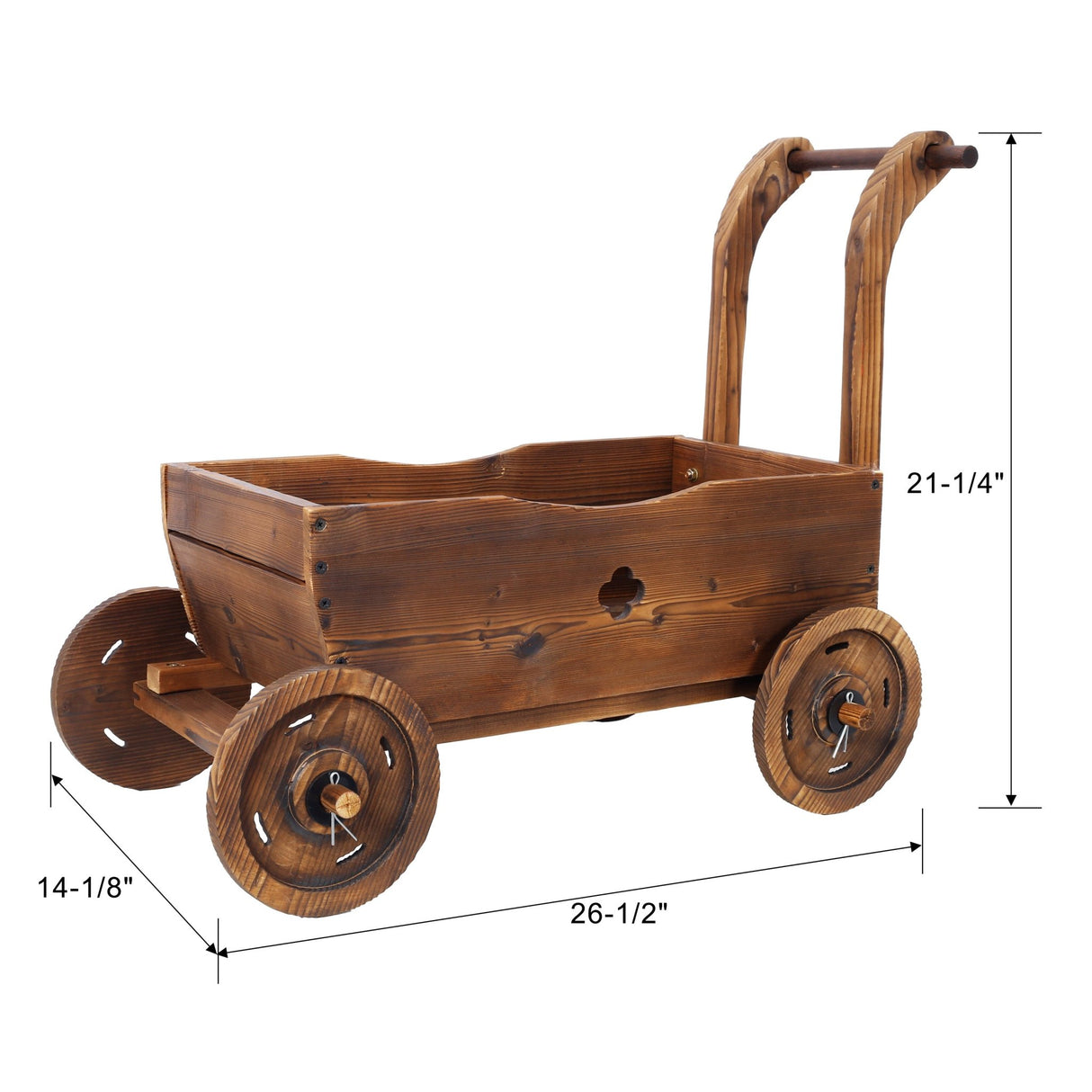 Wooden Wagon Planter Box Mobile Garden with 4 Wheels Handle Drain Hole Decorative Flower - Brown - Fab Heavy Parts