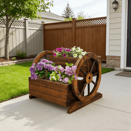 Wooden Wagon Planter Box with Wheels - Fab Heavy Parts