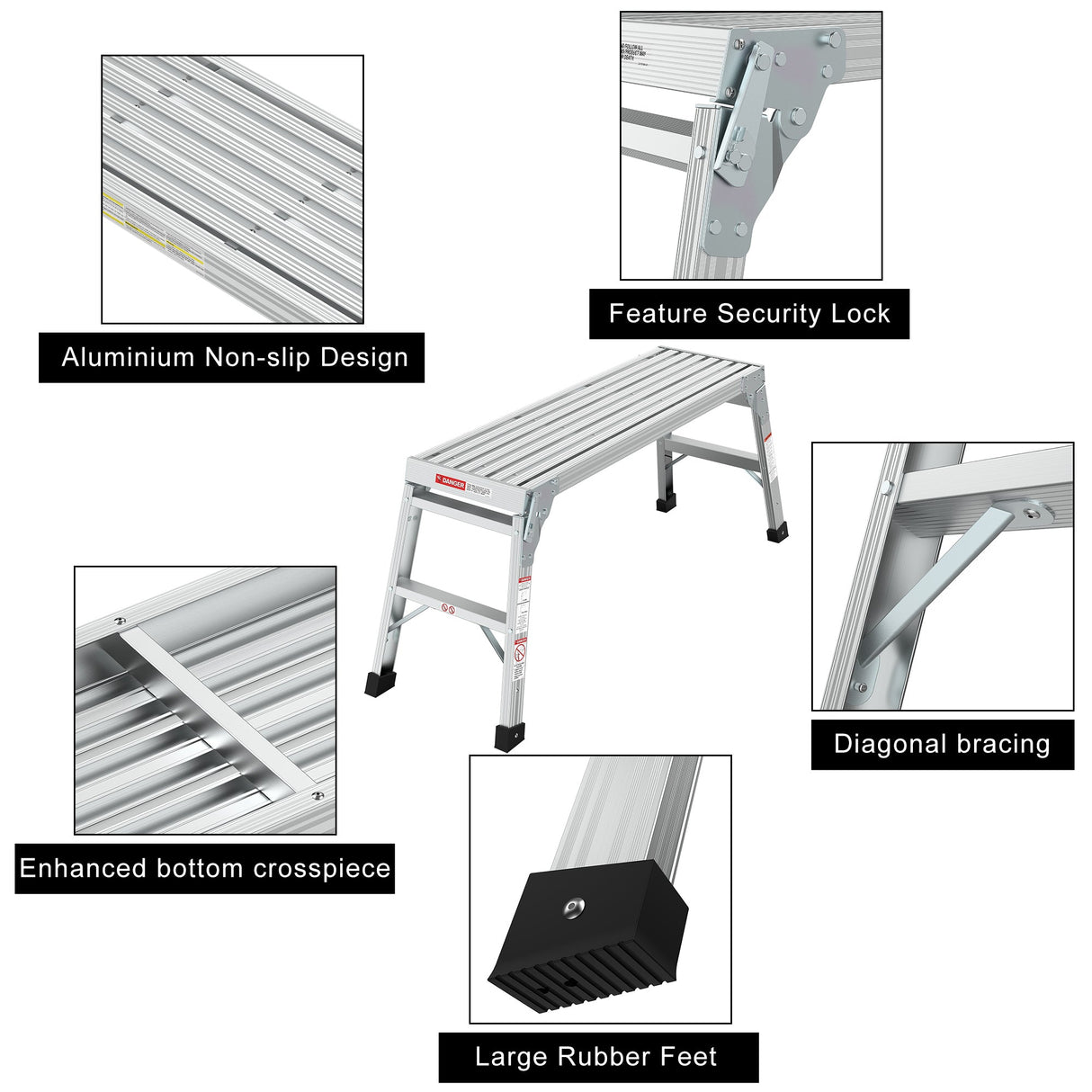 Work Platform Aluminum Portable Bench Folding Ladder ANSI Capacity 225 LBS 40" - Grey - Fab Heavy Parts