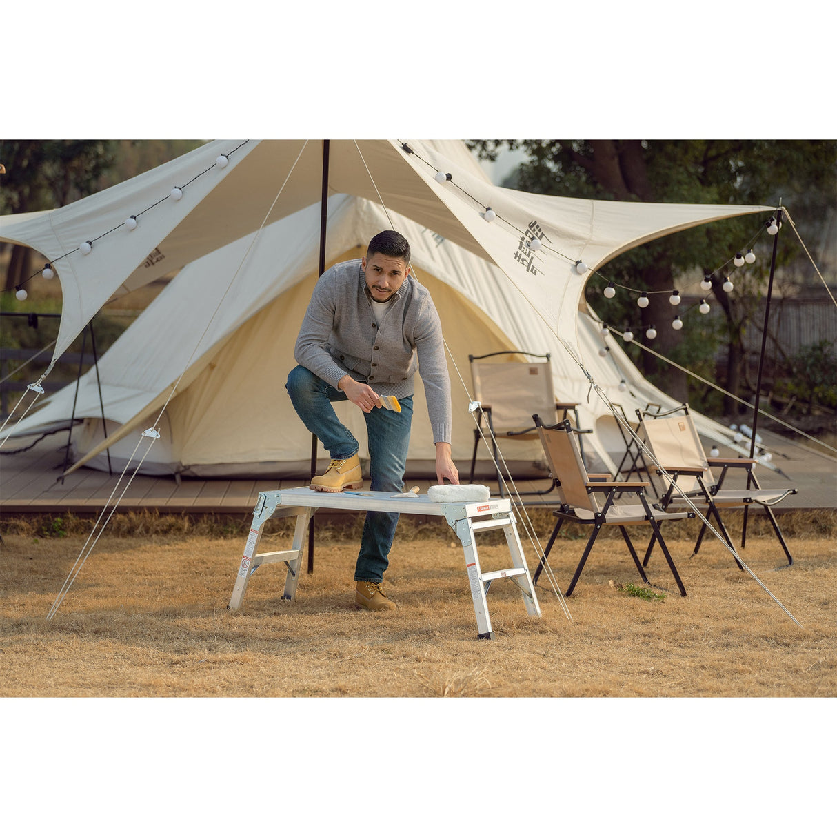 Work Platform Aluminum Portable Bench Folding Ladder ANSI Capacity 225 LBS 40" - Grey - Fab Heavy Parts