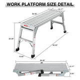 Work Platform Aluminum Portable Bench Folding Ladder ANSI Capacity 225 LBS 40" - Grey - Fab Heavy Parts