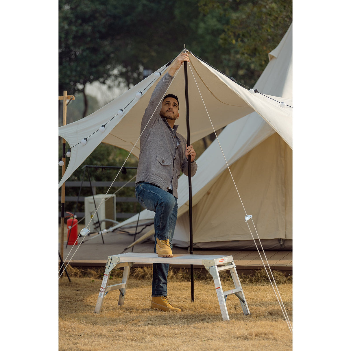 Work Platform Aluminum Portable Bench Folding Ladder ANSI Capacity 225 LBS 40" - Grey - Fab Heavy Parts