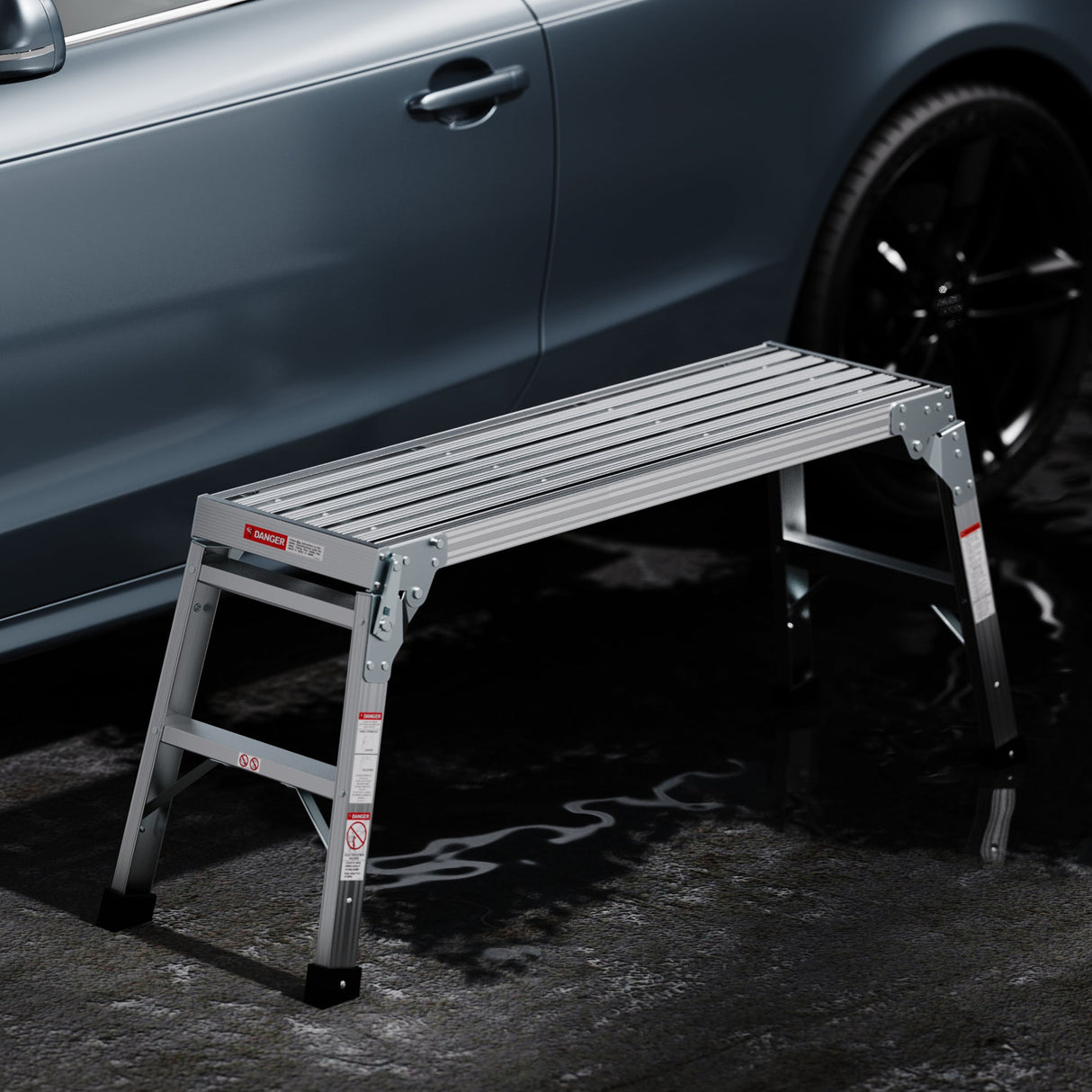 Work Platform Aluminum Portable Bench Folding Ladder ANSI Capacity 225 LBS 40" - Grey - Fab Heavy Parts