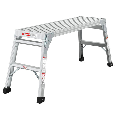 Work Platform Aluminum Portable Bench Folding Ladder ANSI Capacity 225 LBS 40" - Grey - Fab Heavy Parts