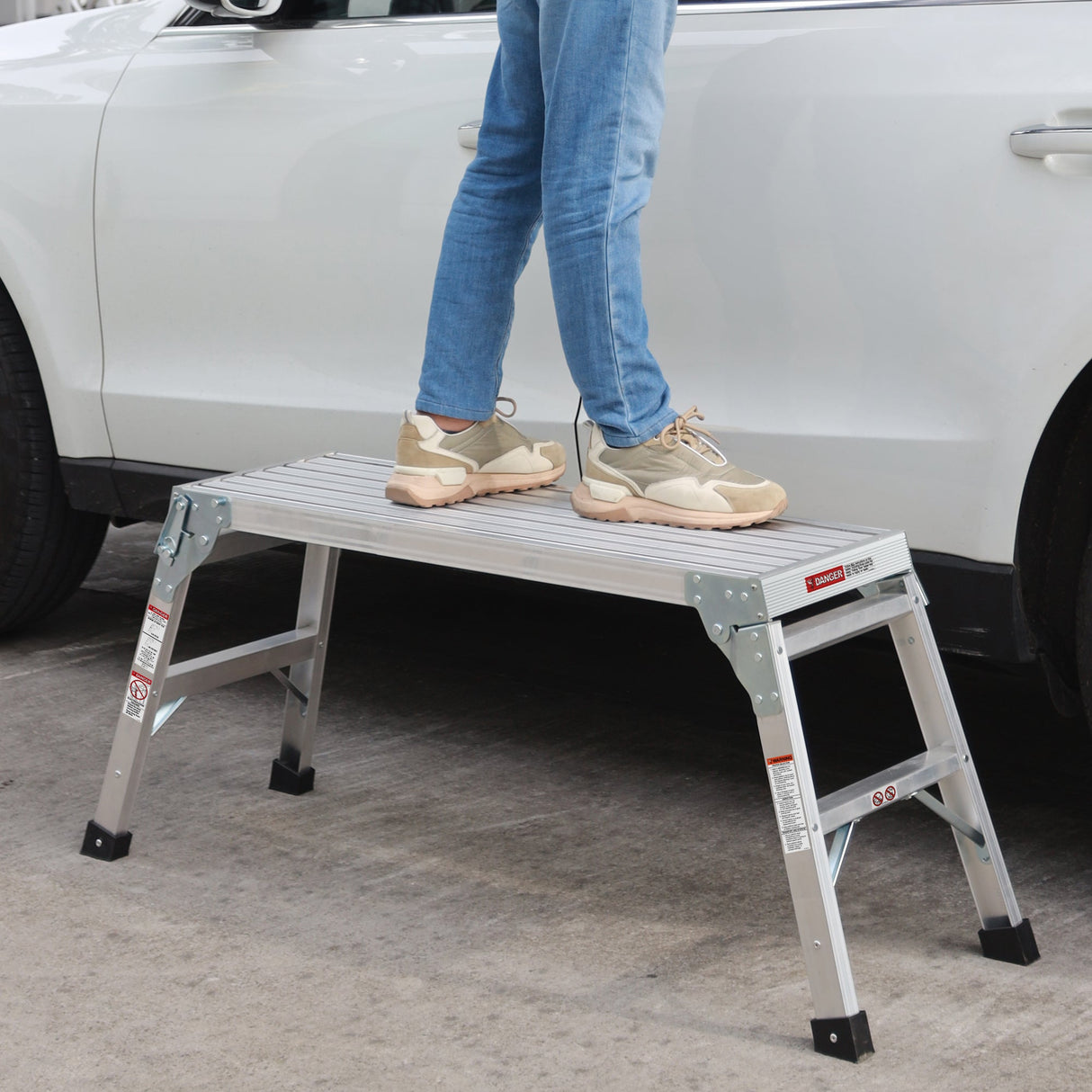 Work Platform Aluminum Portable Bench Folding Ladder ANSI Capacity 225 LBS 40" - Grey - Fab Heavy Parts