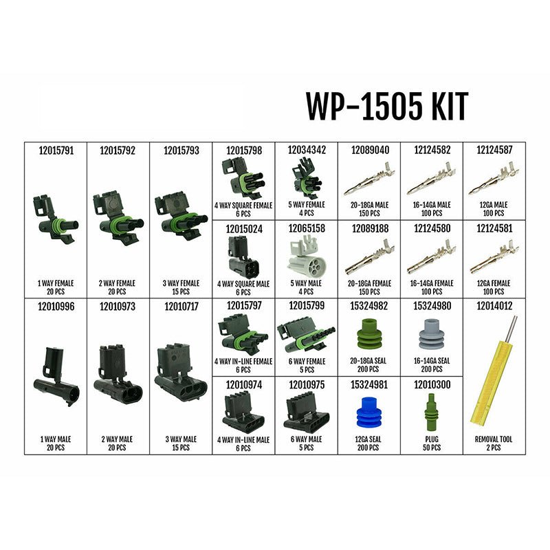 WP - 1505 Pro Weather Pack Connector Kit With T - 18 Crimp Tool - Fab Heavy Parts