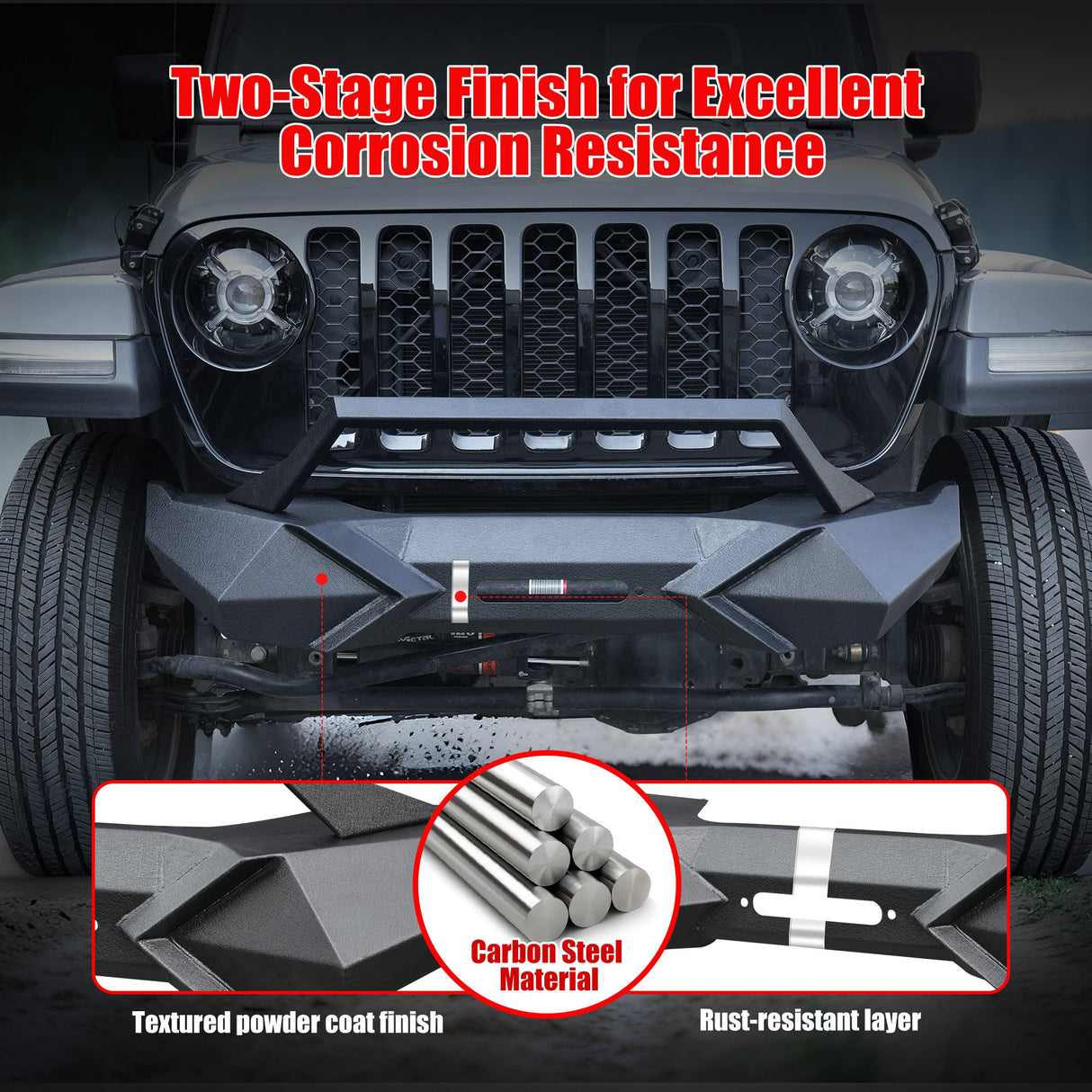 X Style Front Bumper with Winch Plate Fits for Wrangler JK (2007 - 2018) Textured Manganese Steel Construction - Fab Heavy Parts