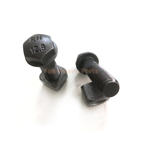 M16*53mm Track Shoe Bolt Chain Bolt with Nuts for Volvo CAT Fits Case Kobelco Fits Komatsu JD Excavator Loader- Pack of 50