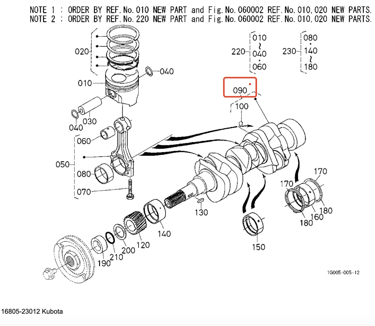 New Original Kubota 16805-23012 1680523012 Crankshaft for D782 Engine