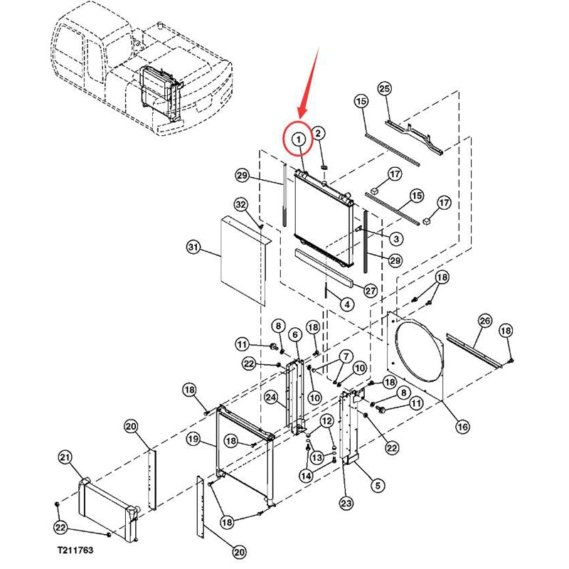 Radiator 4467355 for Hitachi Excavator ZAX180W ZAX160LC