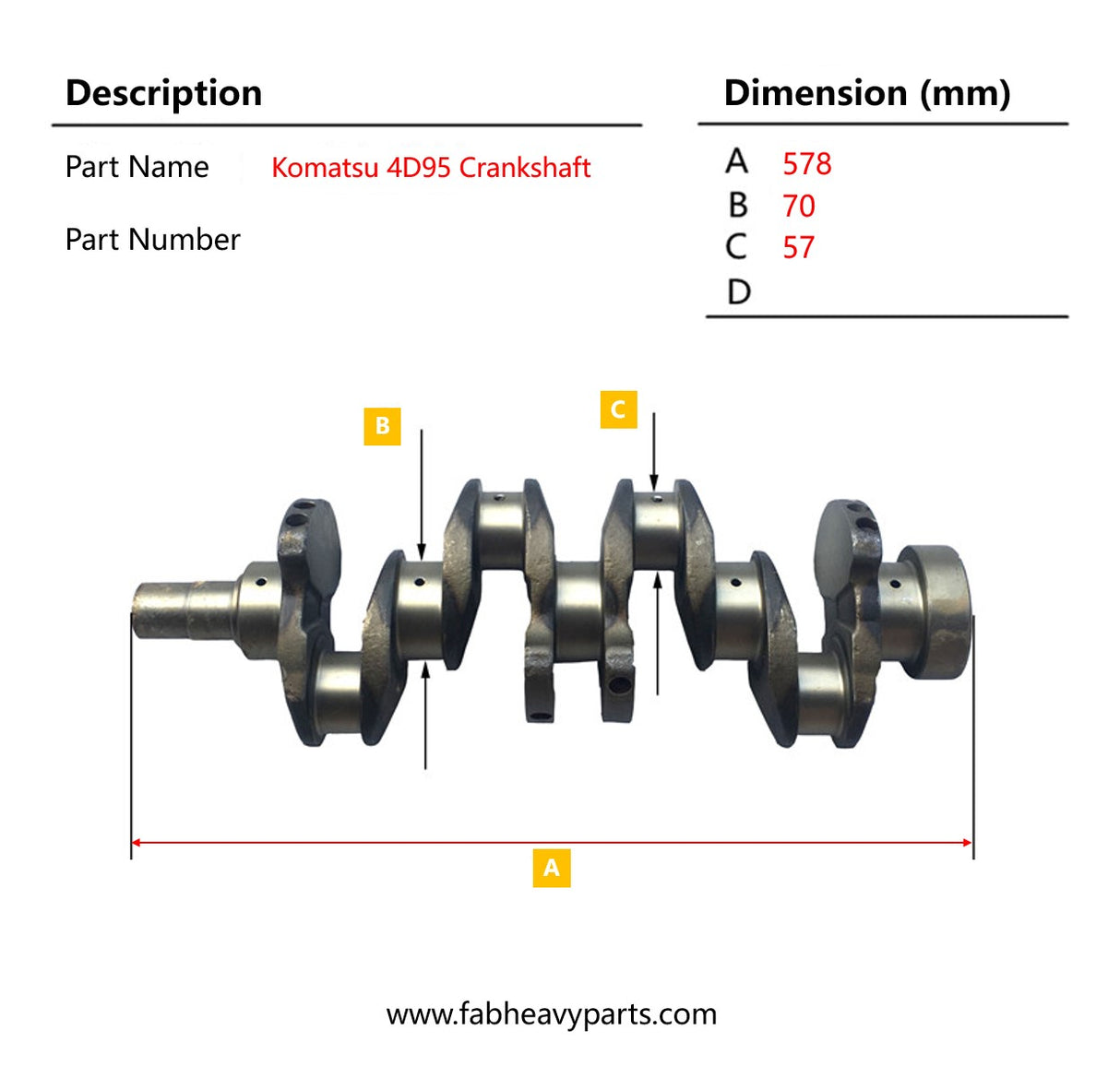 Crankshaft 6202-31-1100 Fits for Komatsu 4D95S-W 4D95S 4D95 Engine, Forged Steel
