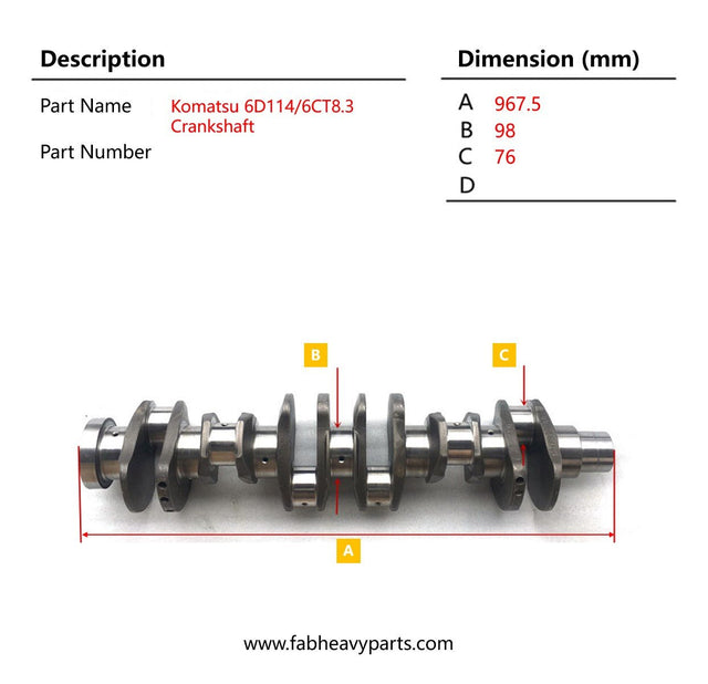 3918986 Crankshaft fits Cummins Engine 6CT8.3 Replaces 3917320, 3917443, 3904363 - Fab Heavy Parts