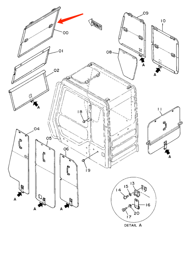 Frame voorruit past op Hitachi EX200, EX220, EX270, EX300, EX400, EX700 graafmachine