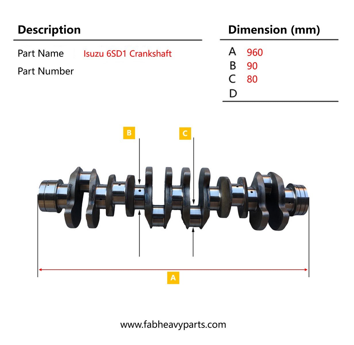 Crankshaft 1 - 12310503 - 2 for Isuszu 6SD1 6SD1T Engine - Fab Heavy Parts
