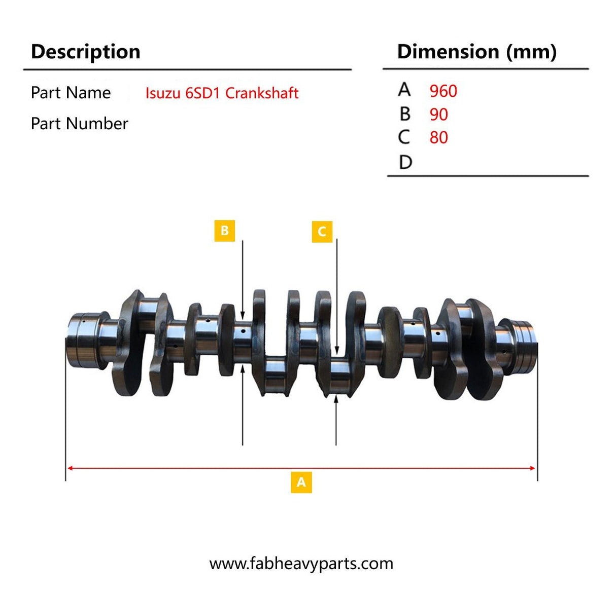 Crankshaft 1 - 12310503 - 2 for Isuszu 6SD1 6SD1T Engine - Fab Heavy Parts