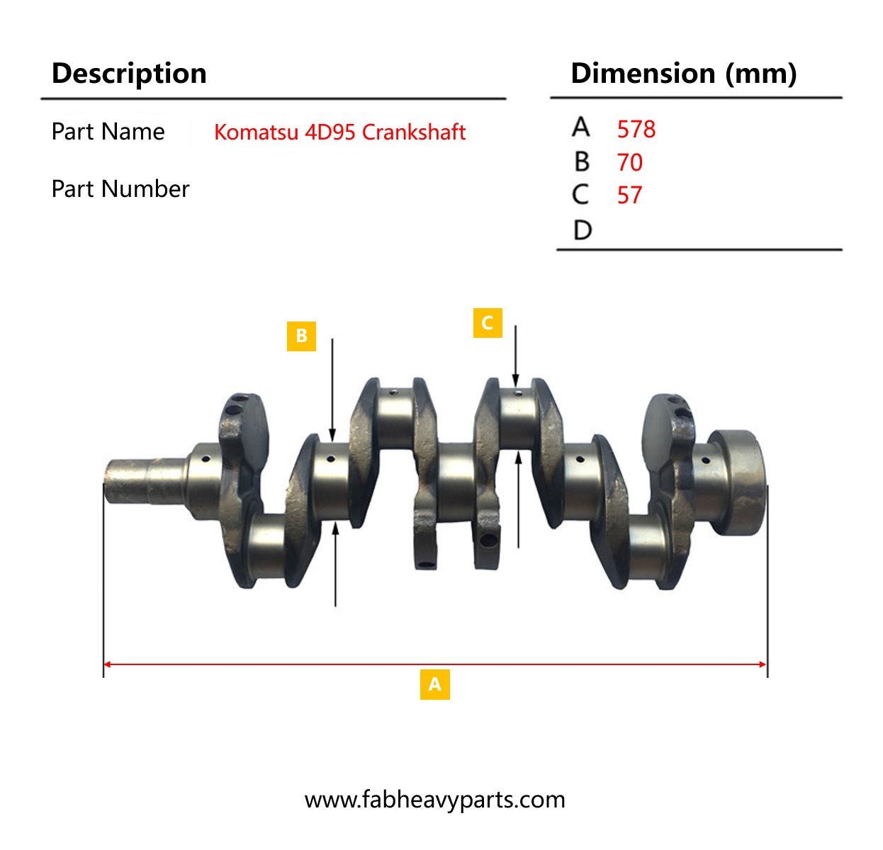 Crankshaft 6202 - 31 - 1100 Fits for Komatsu 4D95S - W 4D95S 4D95 Engine, Forged Steel - Fab Heavy Parts