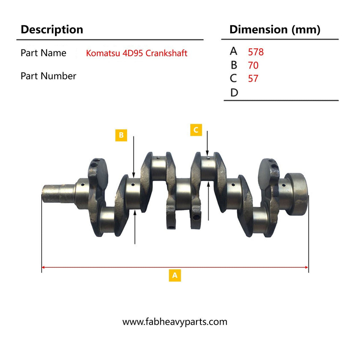 Crankshaft 6204 - 31 - 1200 6204 - 31 - 1201 6205 - 31 - 1200 6207 - 31 - 1110 Fits for Komatsu 4D95L Engine - Fab Heavy Parts