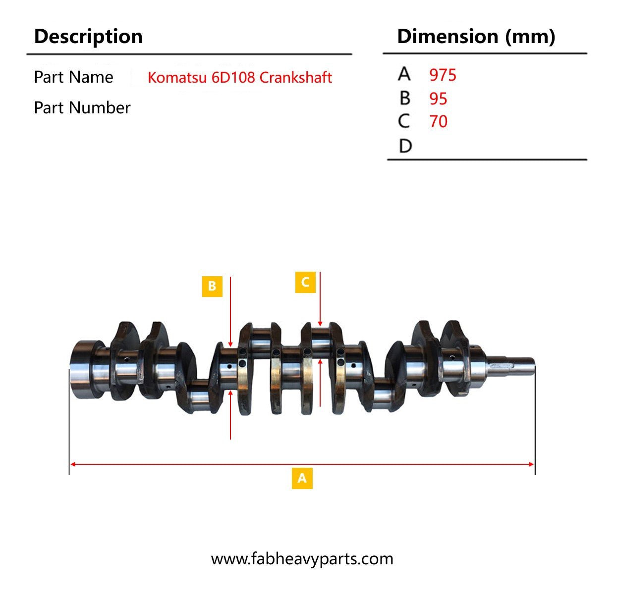Crankshaft 6222 - 31 - 1101 Fits for Komatsu 6D108 SAA6D108E SA6D108 S6D108 - 1 Engine WA380 - 3 Wheel Loader - Fab Heavy Parts