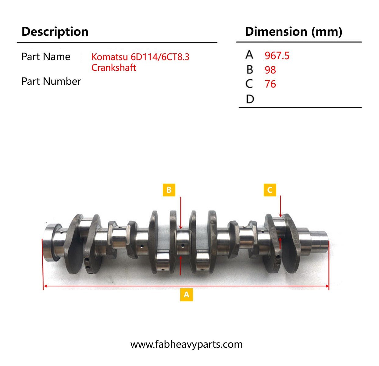 Crankshaft 6745 - 31 - 1120 Fits for Komatsu 6D114 SAA6D114E Engine WA430 - 6 PC350LC - 8 PC350HD - 8 PC300LC - 8 - Fab Heavy Parts