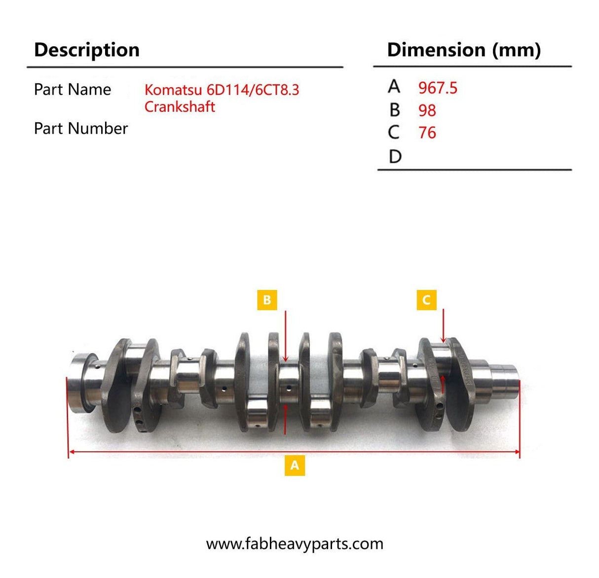 Crankshaft 6745 - 31 - 1120 Fits for Komatsu 6D114 SAA6D114E Engine WA430 - 6 PC350LC - 8 PC350HD - 8 PC300LC - 8 - Fab Heavy Parts
