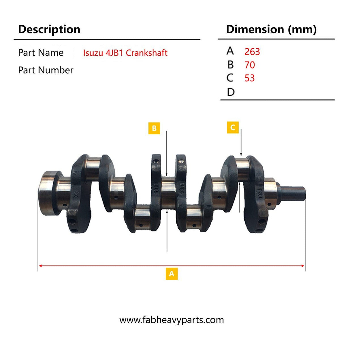 Crankshaft 8 - 94453525 - 2 894445 - 570 - 0 for Isuzu 4JB1T Engine - Fab Heavy Parts