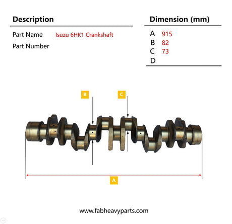 Crankshaft 8 - 97603001 - 0 for Isuzu Engine 6HK1 Forged Steel - Fab Heavy Parts